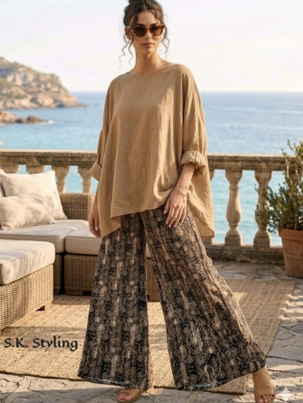 Faded Glory Abstract Reptile Print  Soft Flowy Palazzo Wide Leg Pants Small 4-6